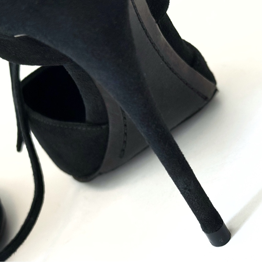 GIUSEPPE ZANOTTI BLACK SUEDE LACE UP ANKLE HIGH HEEL POINTY TOE PUMPS - Picture 9 of 11